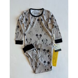Mickey Mouse &‎ Friends Bamboo PJ Set Infant 12-18M Gray Black Neutral LS Pants